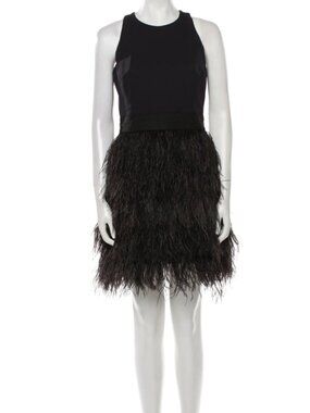 Milly Blair black sleeveless w/ feather skirt mini dress Sz 6 Made in USA